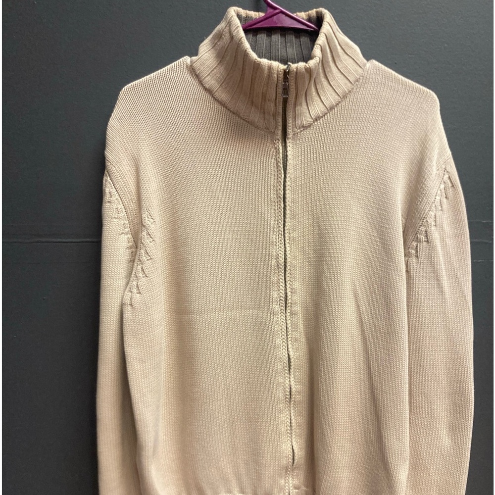 NaniBon Italy Men Sweater Tight  Knit Full Zip Tan Long Sleeves See Measurements